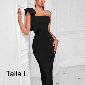 VESTIDO LARGO NEGRO CON MOÑO