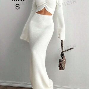 VESTIDO LARGO BLANCO, TEJIDO