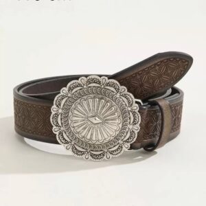 CINTO CAFE CON HEBILLA PLATA