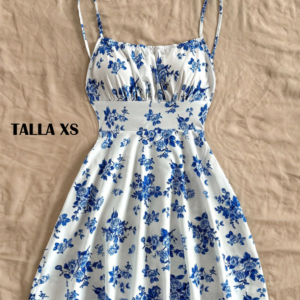 VESTIDO CORTO BLANCO Y AZUL