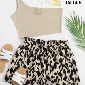 Conjunto de short beige con negro