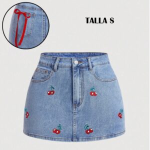 Falda de mezclilla con cerezas