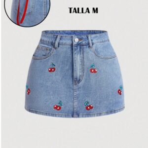 Falda de mezclilla con cerezas