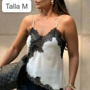 Blusa satinada blanco y negro